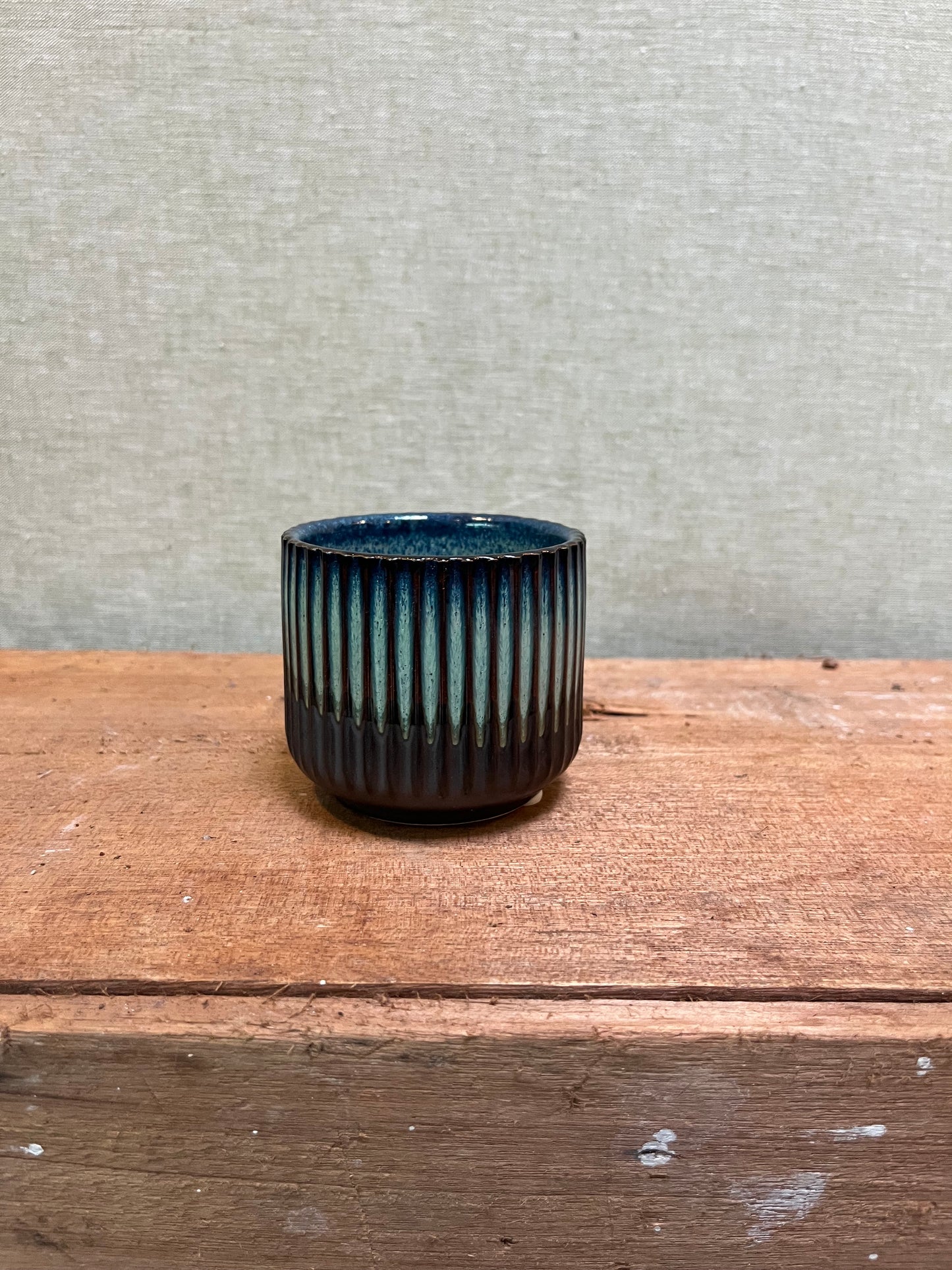 Ceramic Pot - Blue/Black Mini Ridged
