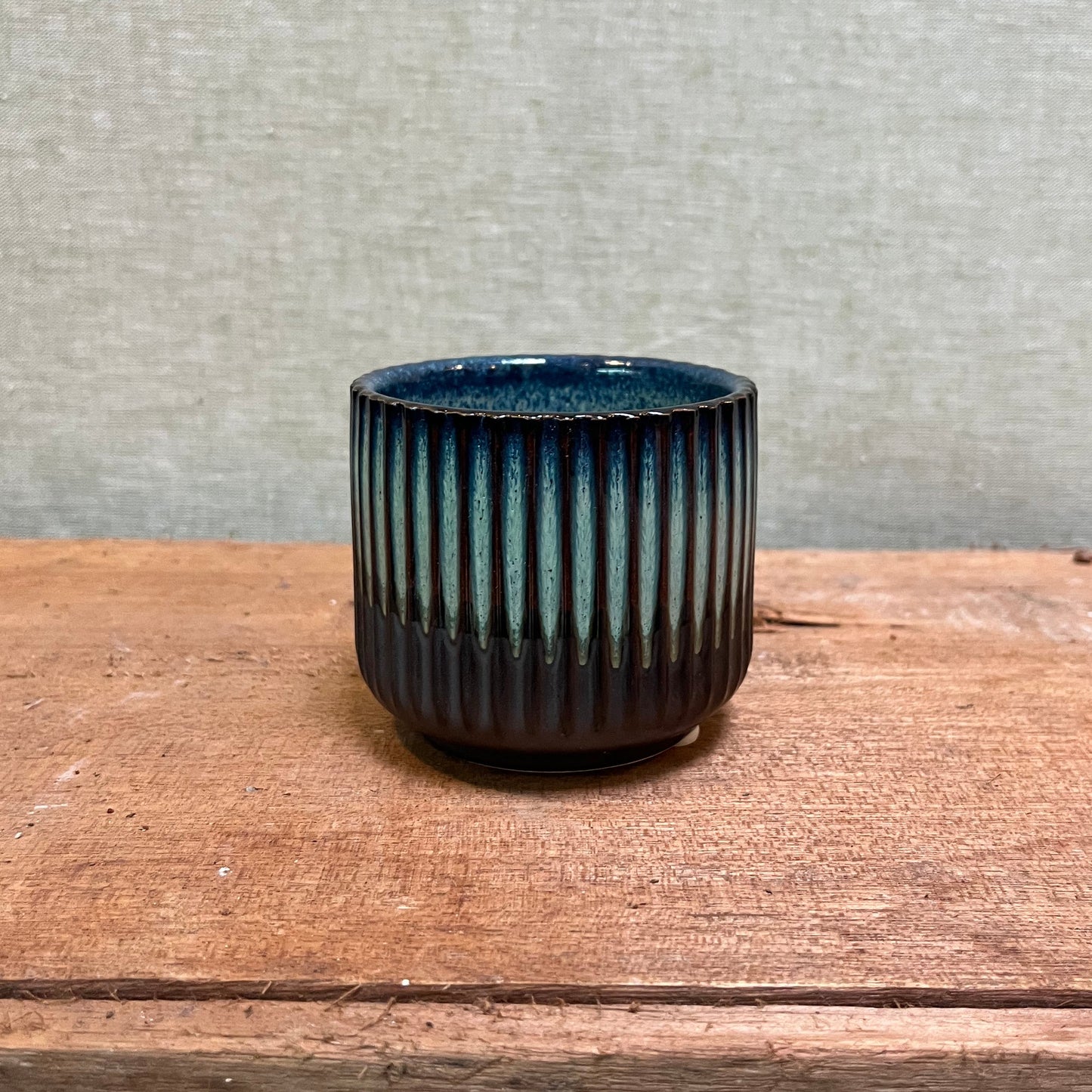 Ceramic Pot - Blue/Black Mini Ridged