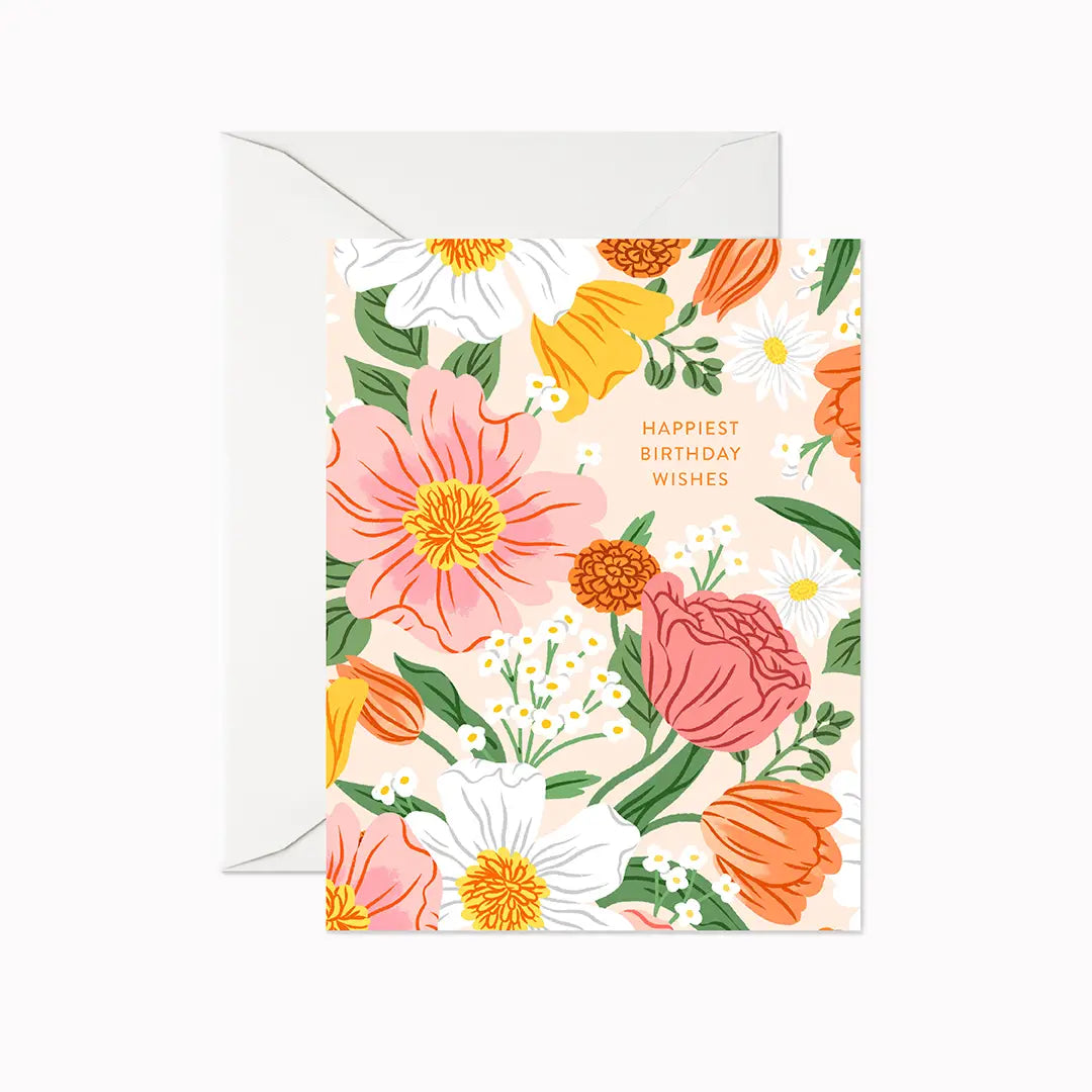 Card: Happy Birthday - Happiest Wishes Pink