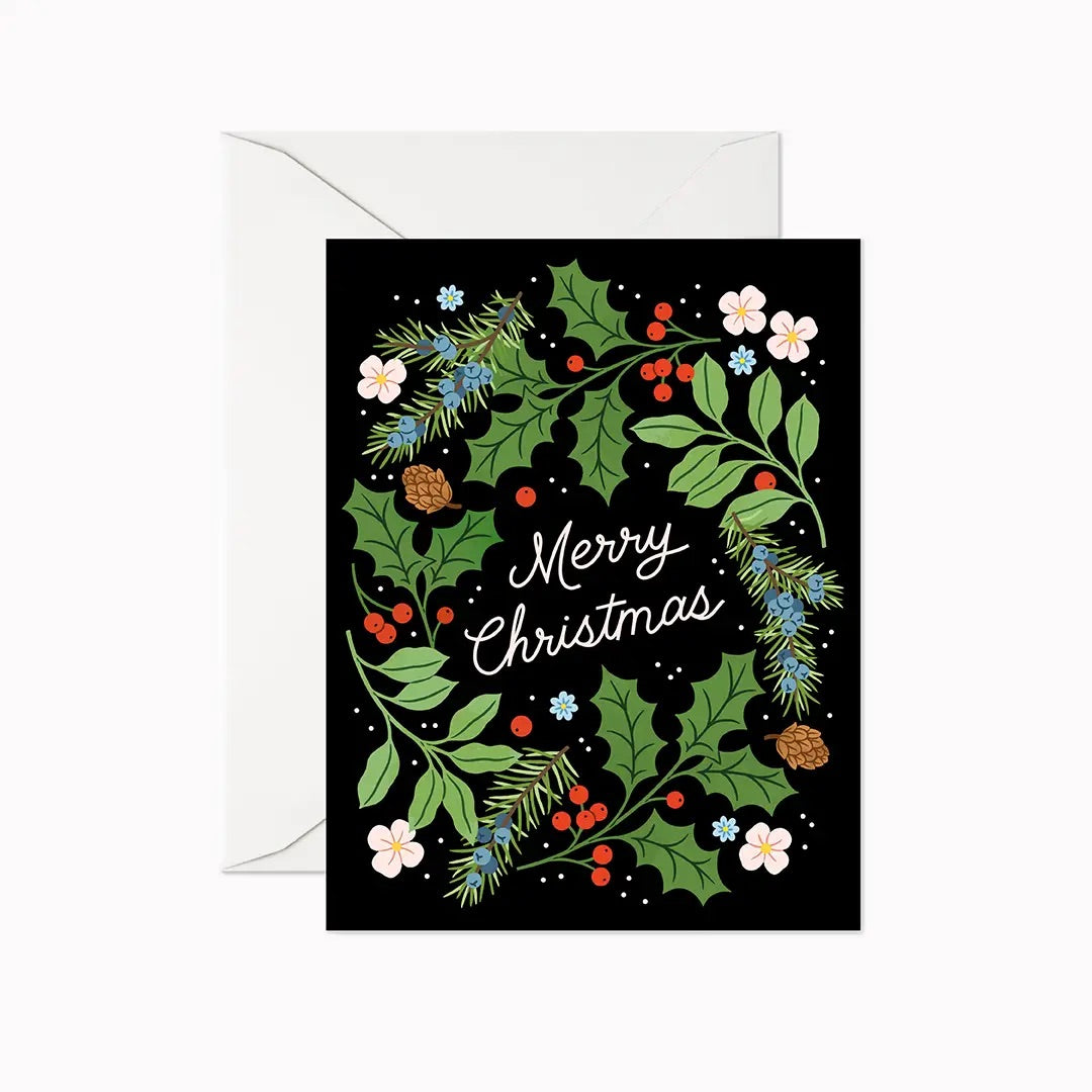 Card: Holiday - Merry Christmas Wreath (Black Background)