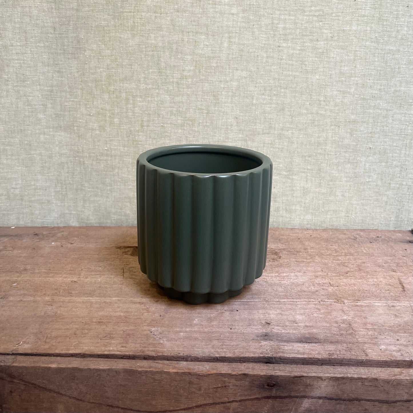 Ceramic Pot - Dark Green Ridged
