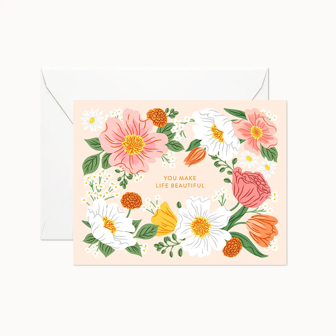 Card: You Make Life Beautiful - Pink + White