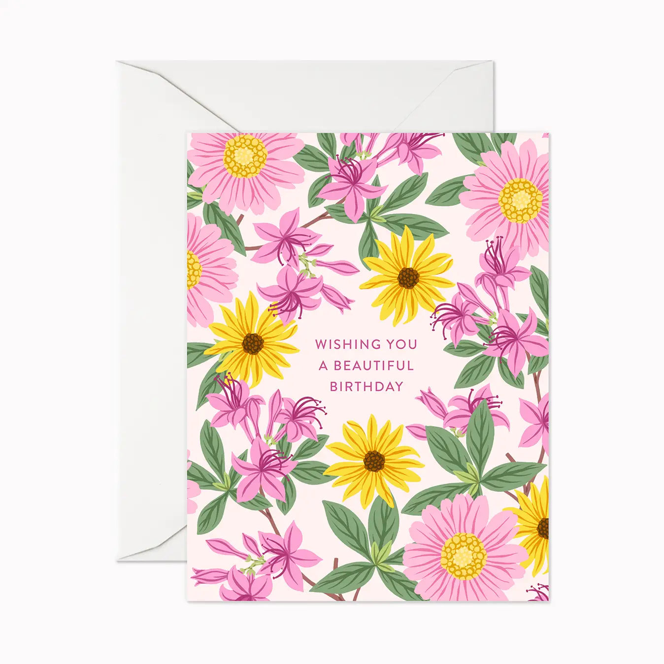 Card: Happy Birthday - Wishing you a Beautiful Birthday - Pink + Yellow