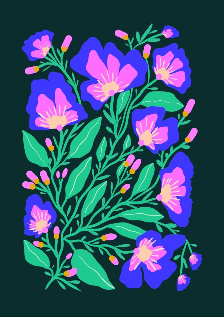 Art Print - Mint and Blue Blooms