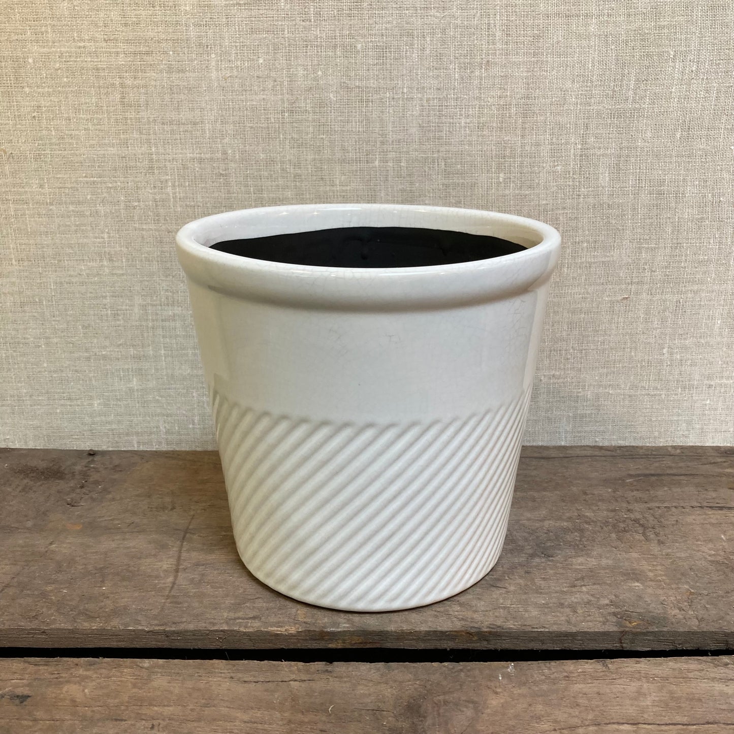 Ceramic Pot - White Diagonal