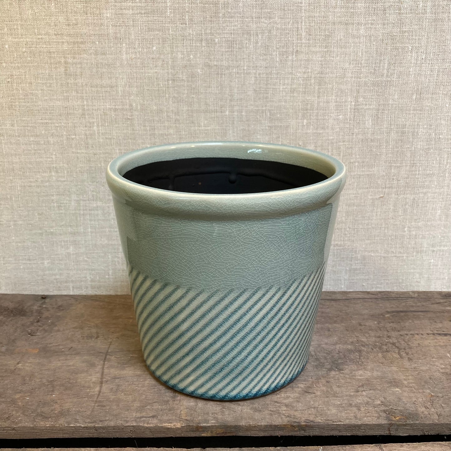 Ceramic Pot - Blue Diagonal