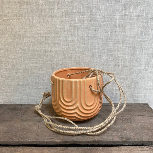 Ceramic Pot - Orange / Peach Waved Hanging Pot