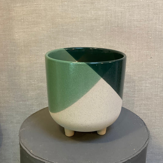 Ceramic Pot - Green Tricolour- feet