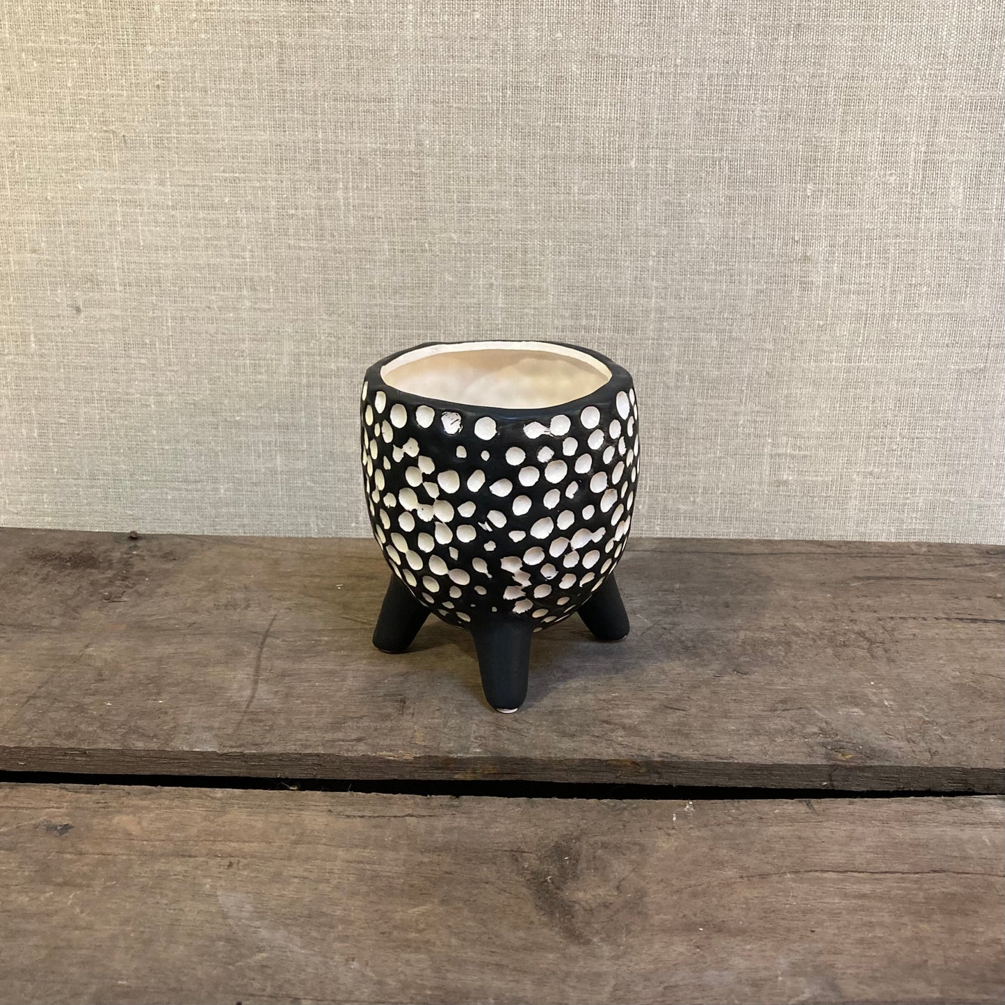 Ceramic Pot - Black/White footed pot