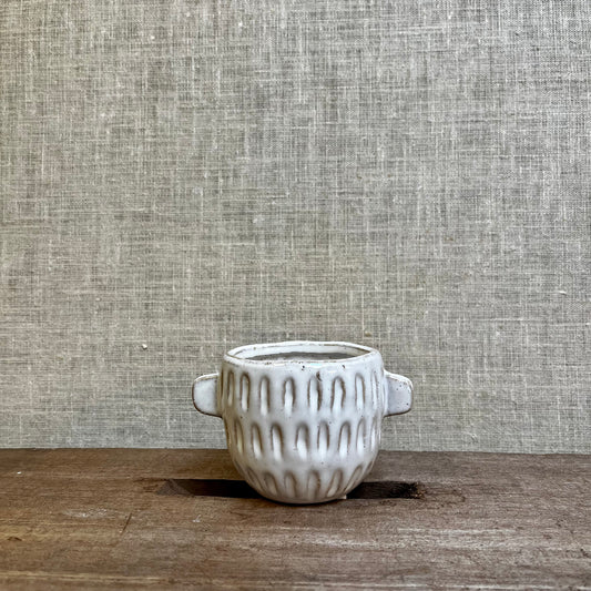 Ceramic Pot - White / Cream with Handles