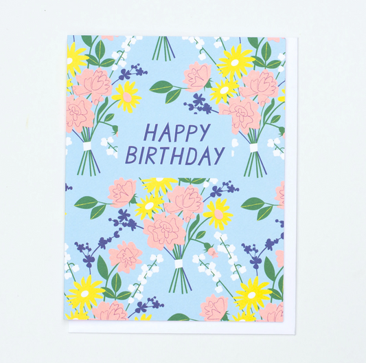 Card: Happy Birthday Blue/Yellow Floral