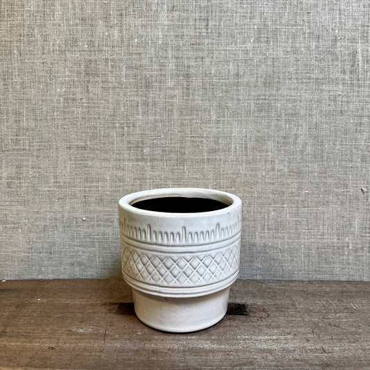 Ceramic Pot - White Knit pattern - Seed Stitch