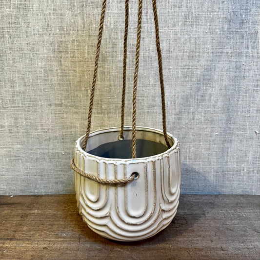Ceramic Pot - White Waved Hanging Pot