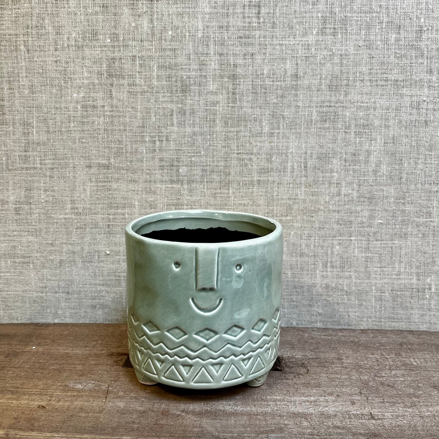 Ceramic Pot - Green (Sage) Face
