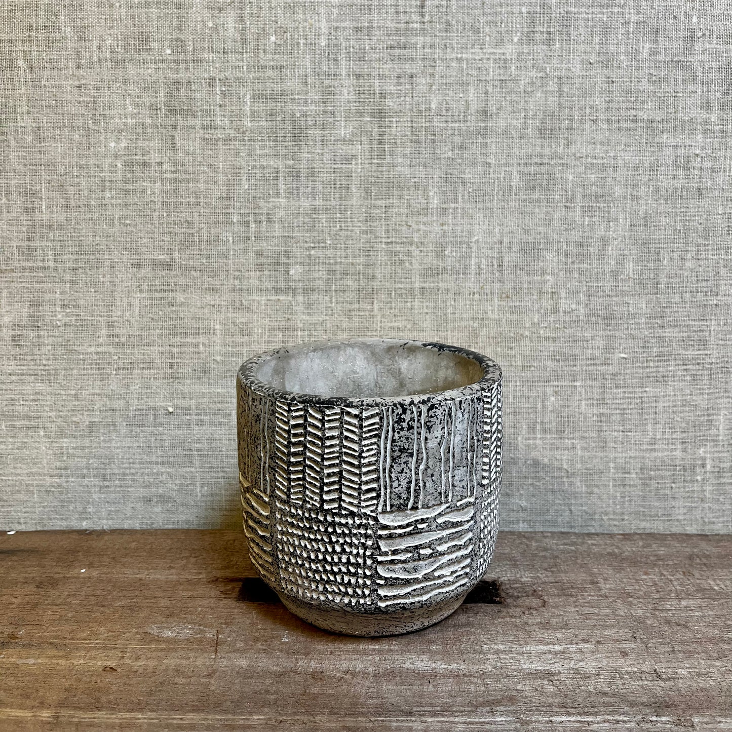 Cement Planter with Inlaid Designs