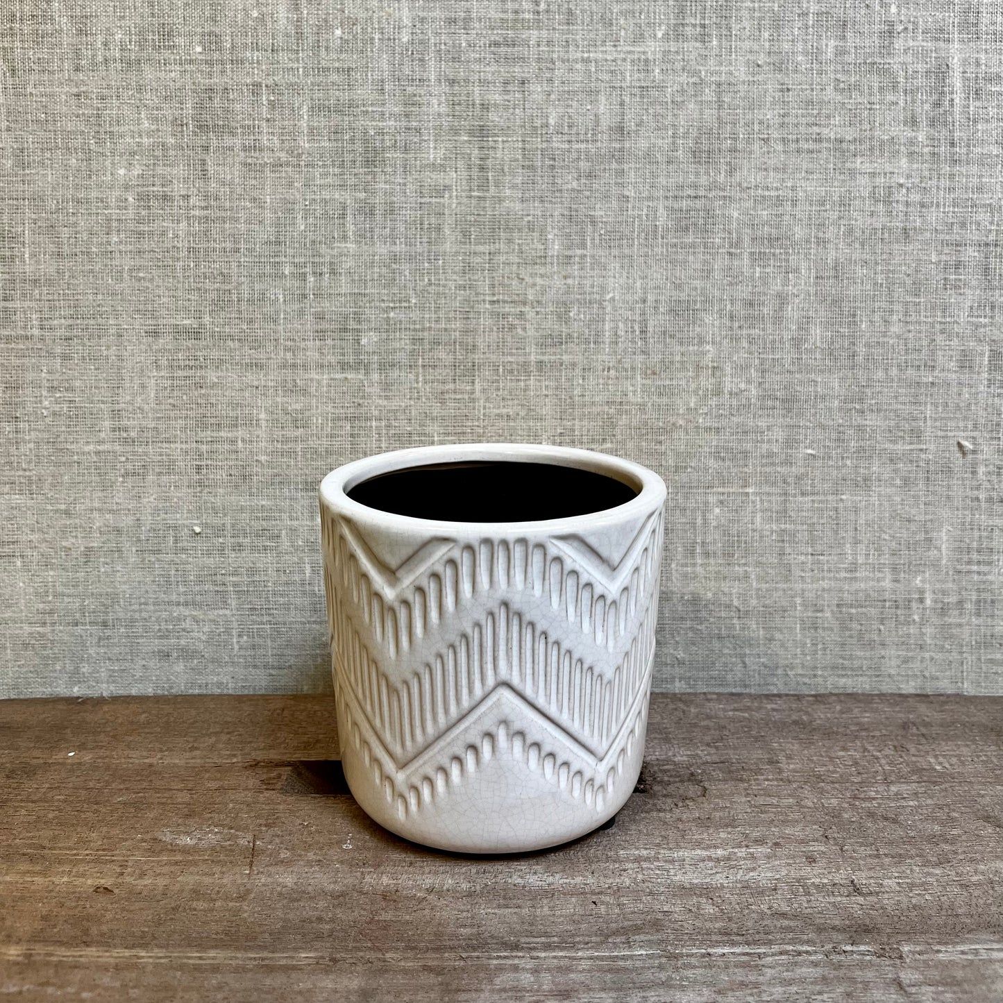 Ceramic Pot - White knit pattern Fair Isle