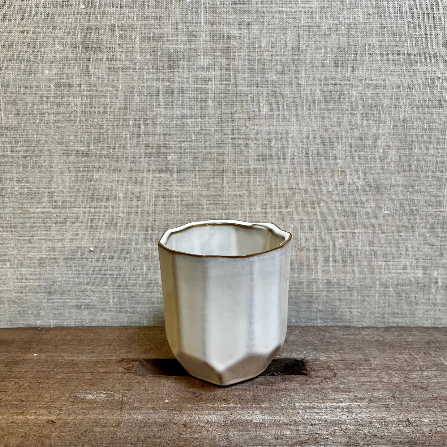 Ceramic Pot - Cream Faceted 3.5"