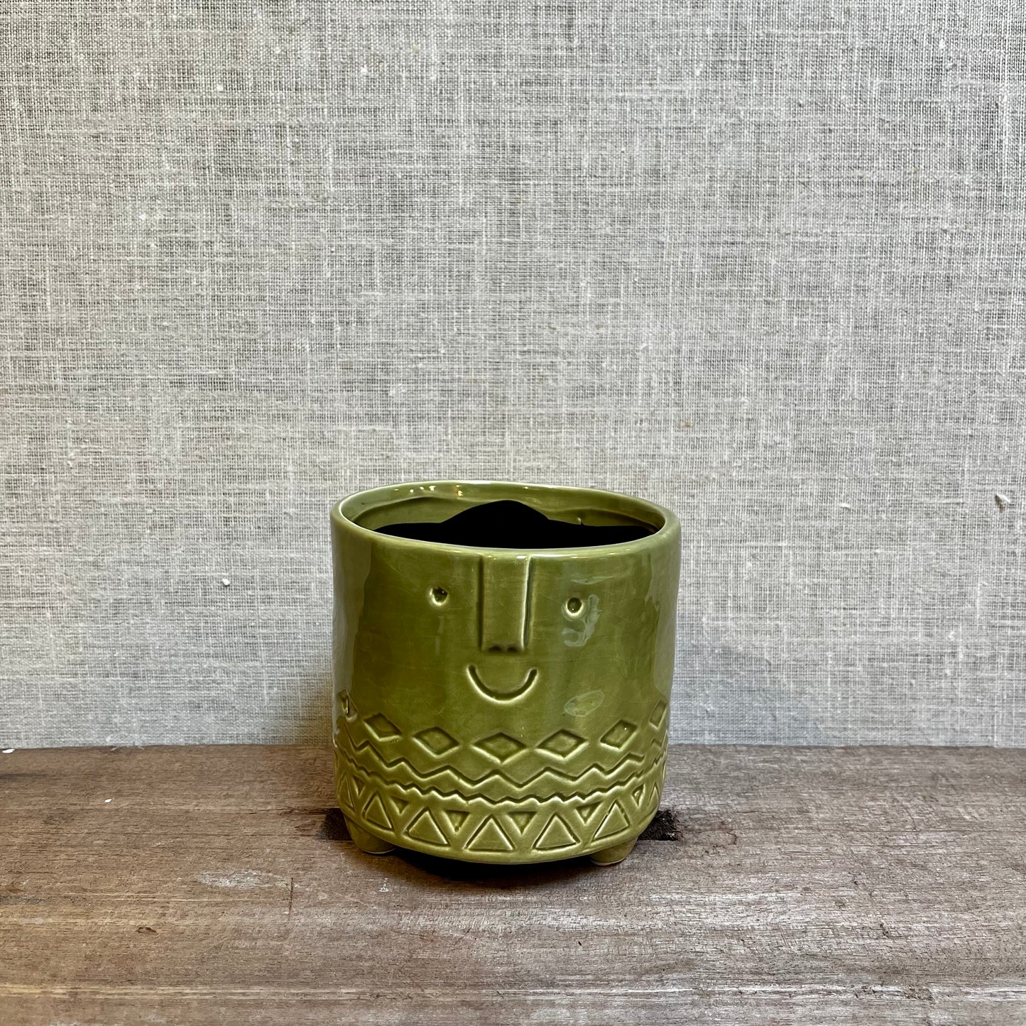 Ceramic Pot - Green (Olive) Face