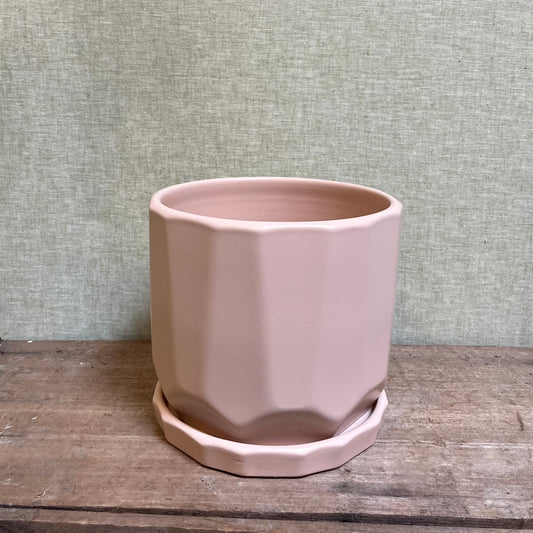 Ceramic Pot - Light Pink (Blush) Faceted with Saucer