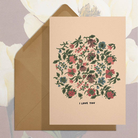 Card - I Love You (Beige Flowers)