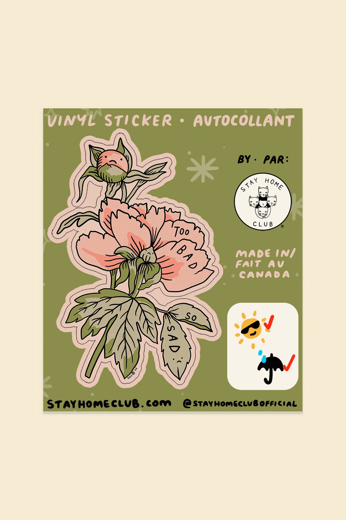 Too Bad (Peonies) Sticker | Waterproof Vinyl Sticker