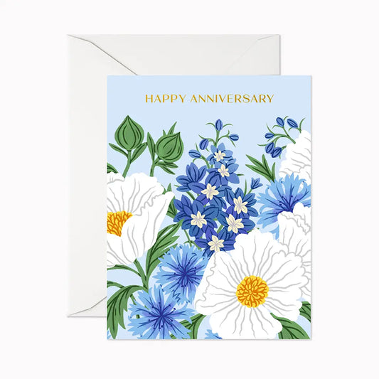 Card: Happy Anniversary - Blue and White