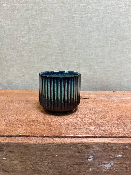 Ceramic Pot - Blue/Black Mini Ridged