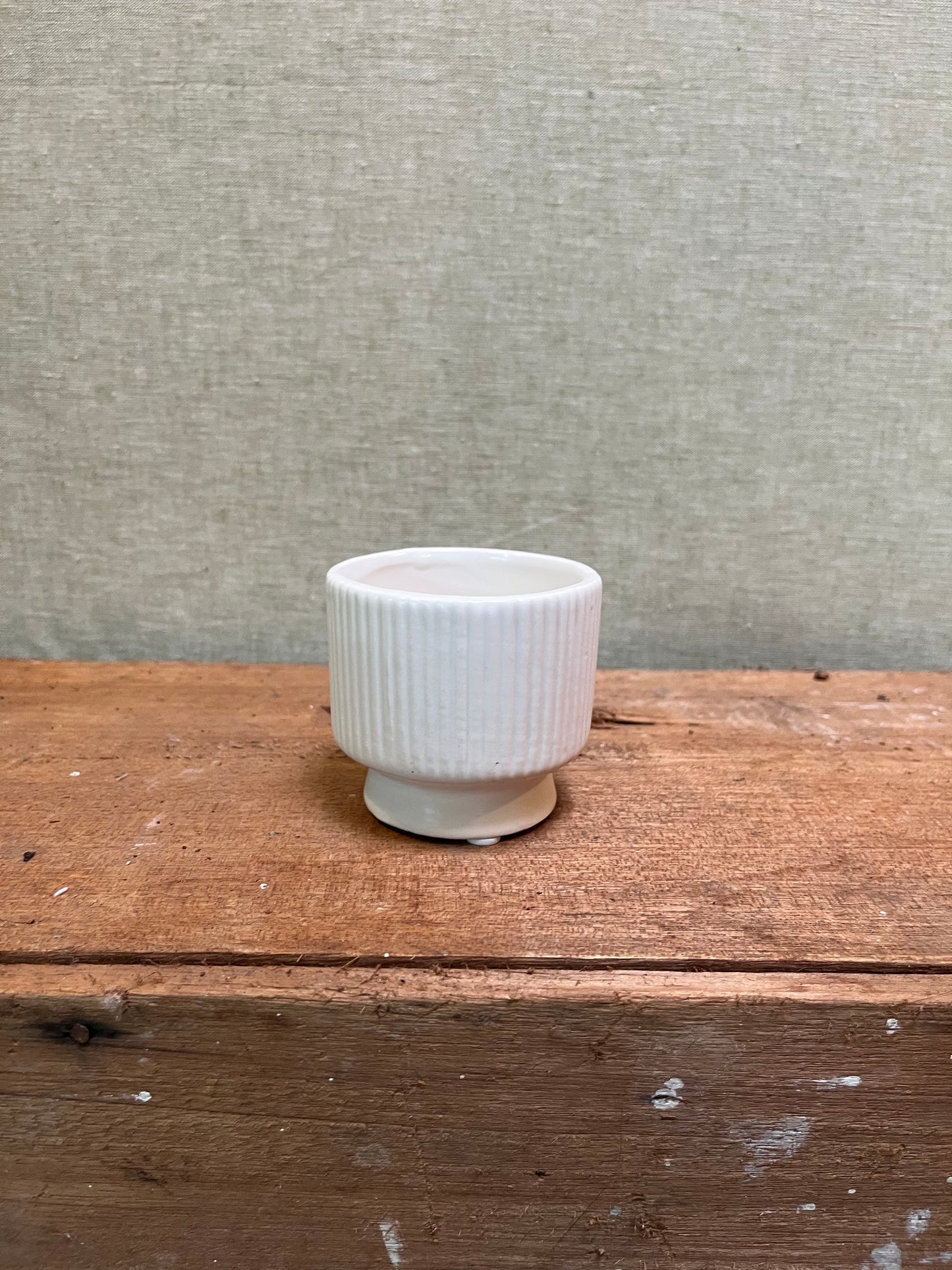 Ceramic Pot - White Mini Ridged