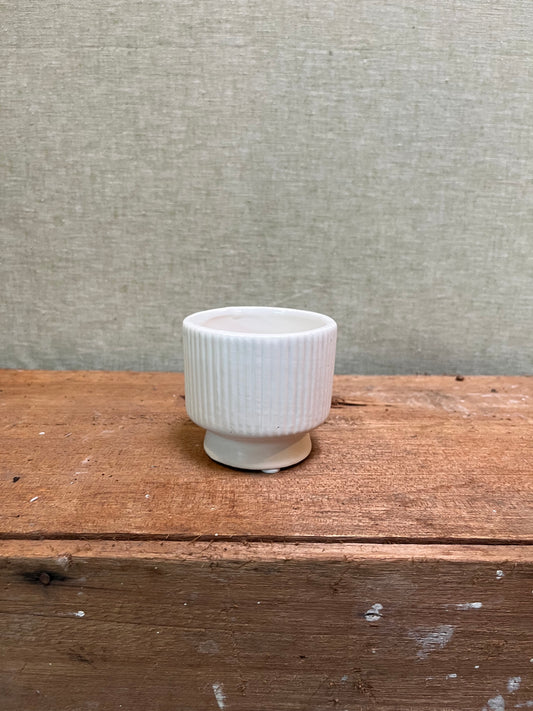 Ceramic Pot - White Mini Ridged