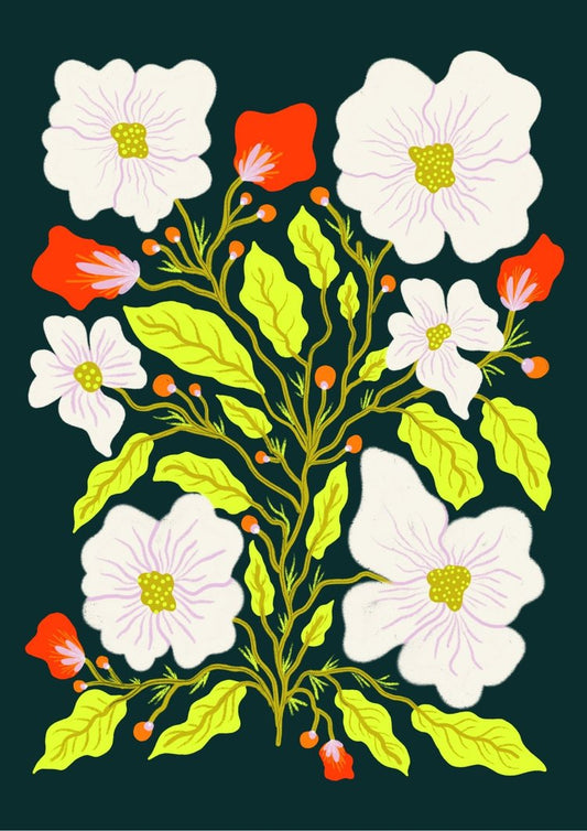 Art Print - Olive and Neon Florals