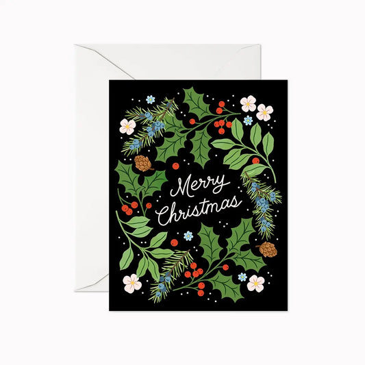 Card: Holiday - Merry Christmas Wreath (Black Background)