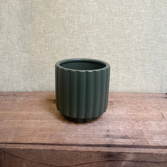 Ceramic Pot - Dark Green Ridged