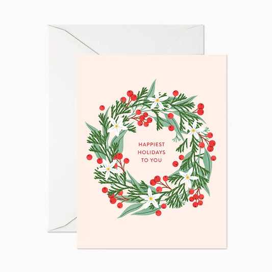 Card: Holiday - Happiest Holidays Wreath
