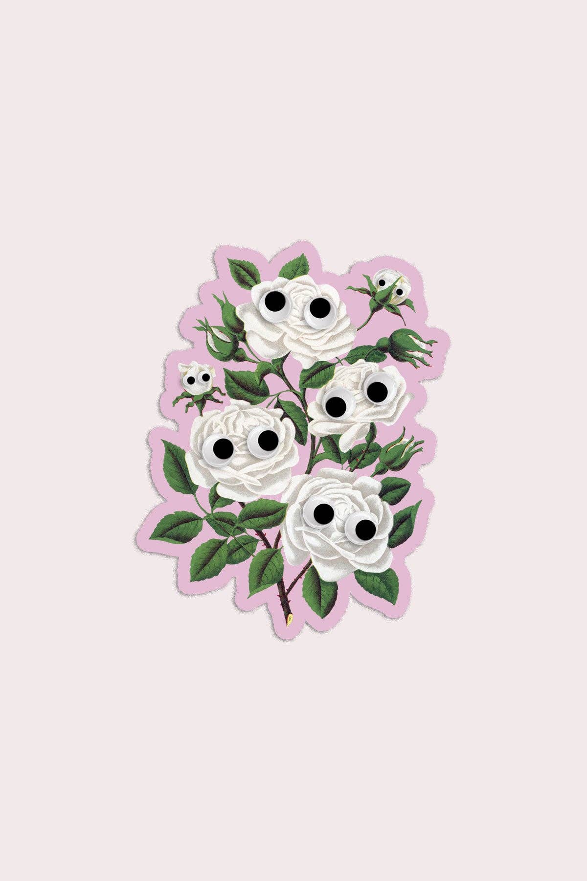 Googly White Roses Sticker | Waterproof Vinyl Sticker