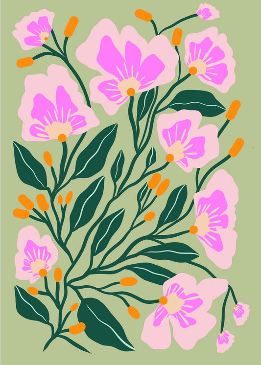 Art Print - Mini - Pastel Blooms on Mint