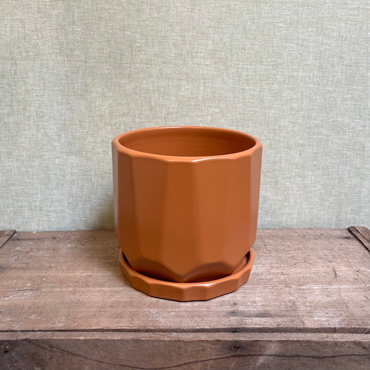 Ceramic Pot - Terracotta Faceted with Saucer