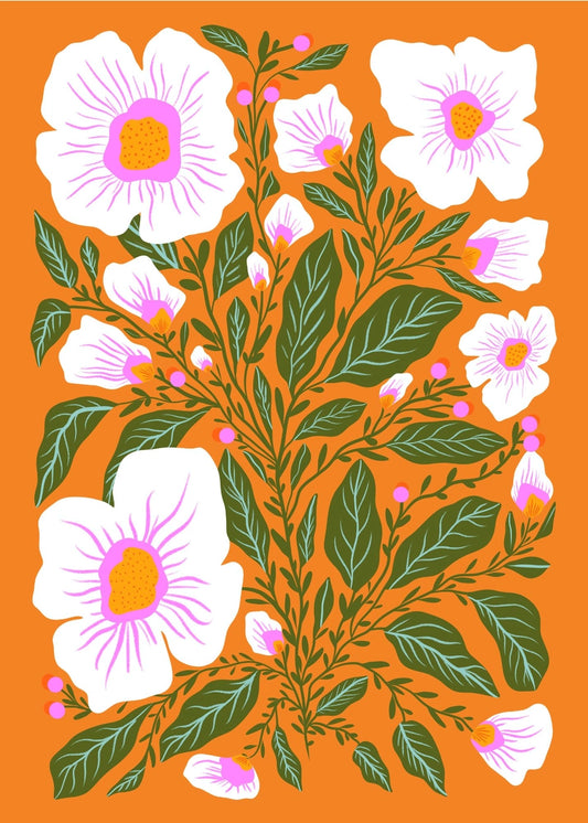 Art Print - Mini - White Blooms on Terra Cotta