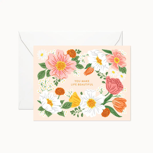 Card: You Make Life Beautiful - Pink + White