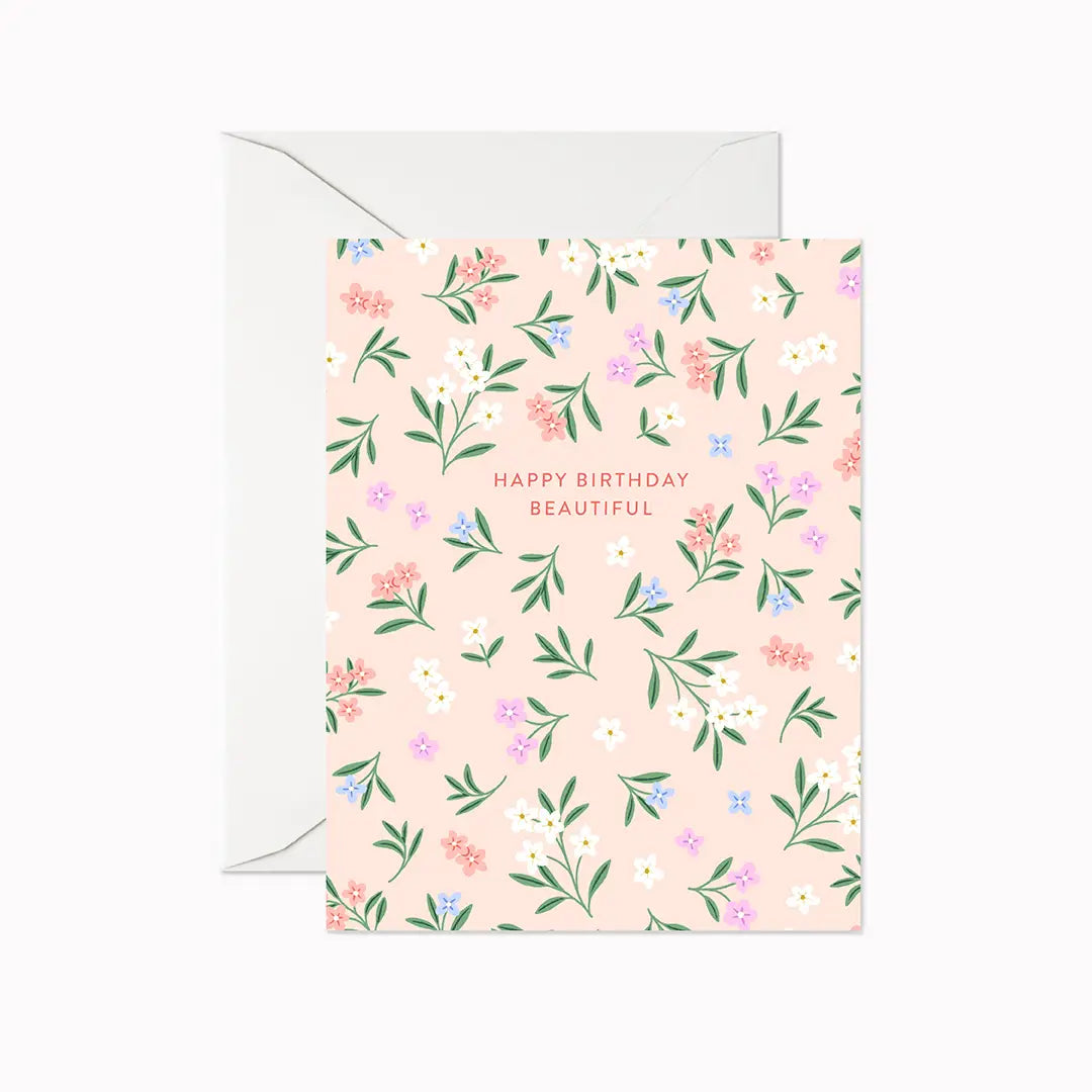 Card: Happy Birthday Beautiful - Pink Floral