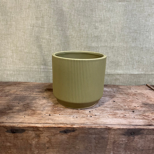 Ceramic Pot - Pea Green Ridged