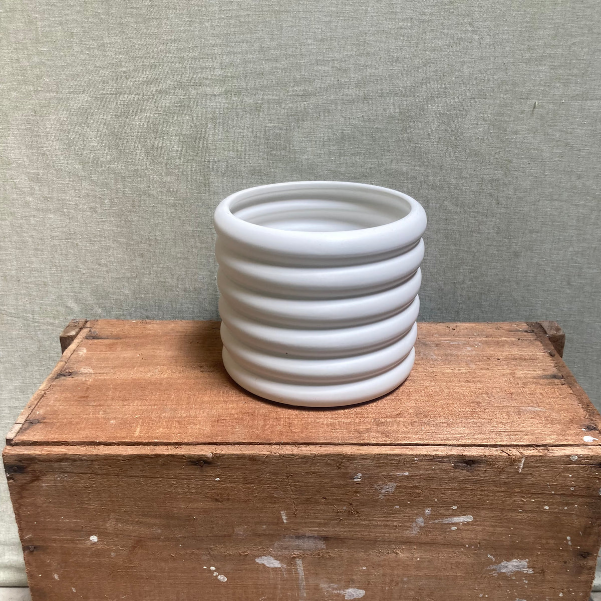 Ceramic Pot - White Horizontal Bubble