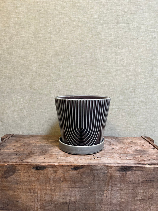 Ceramic Pot - Art Deco with Saucer