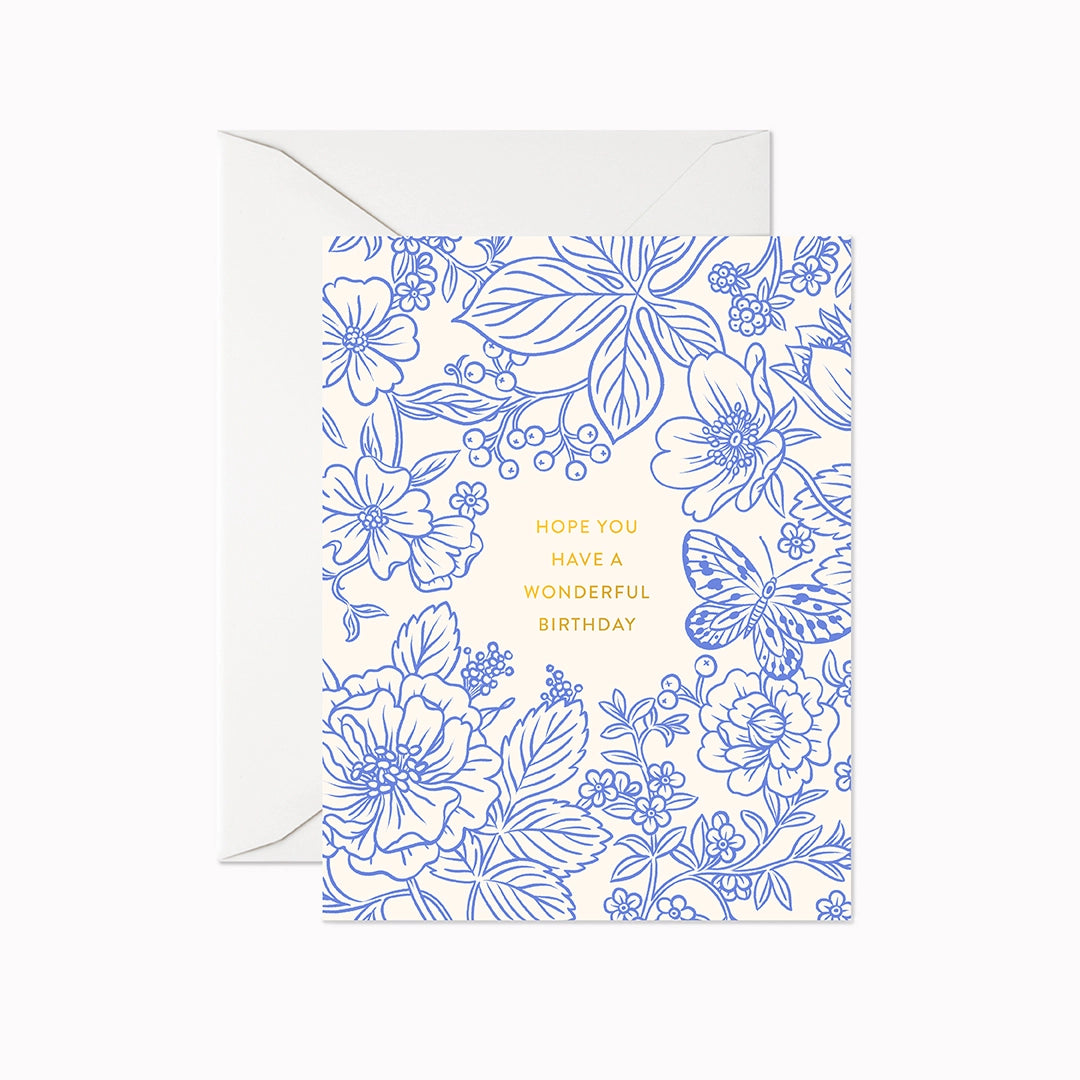 Card: Happy Birthday - Wonderful Birthday Blue and White