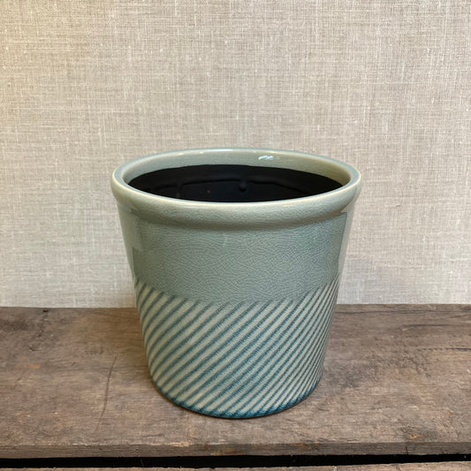Ceramic Pot - Blue Diagonal