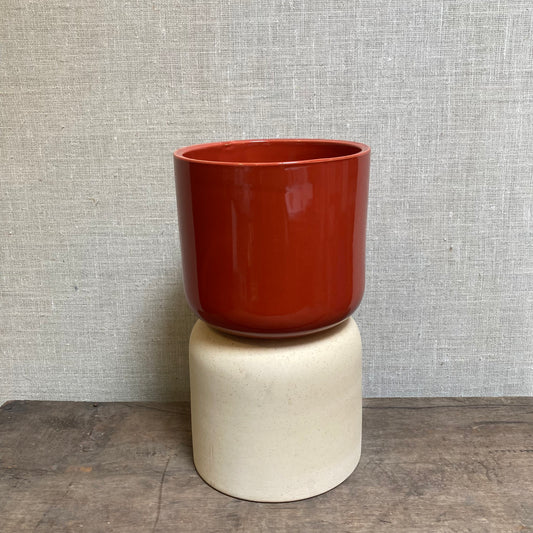 Ceramic Pot - Orange (Burnt)/Beige Topsy Turvy