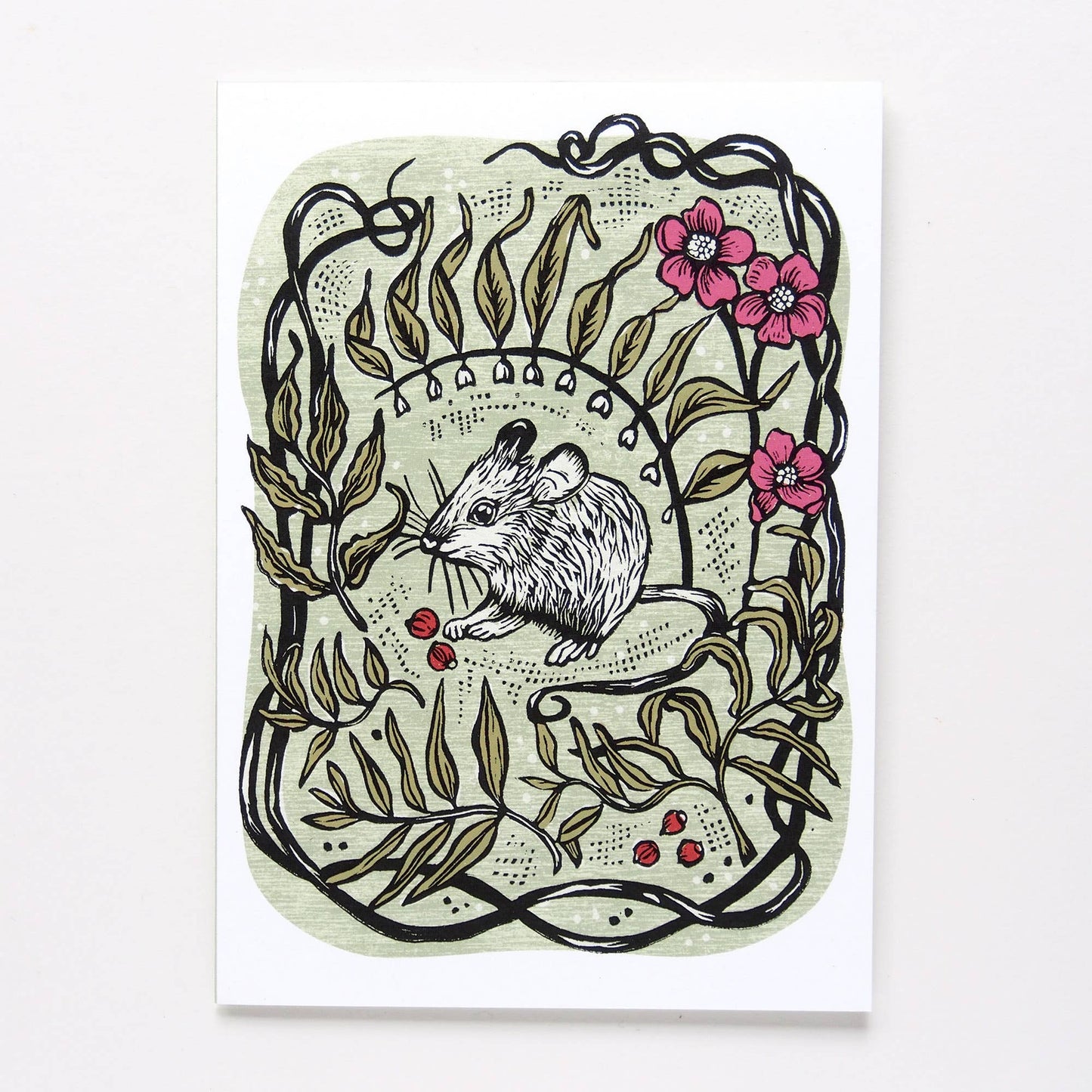 Card - Linocut - Garden Mouse