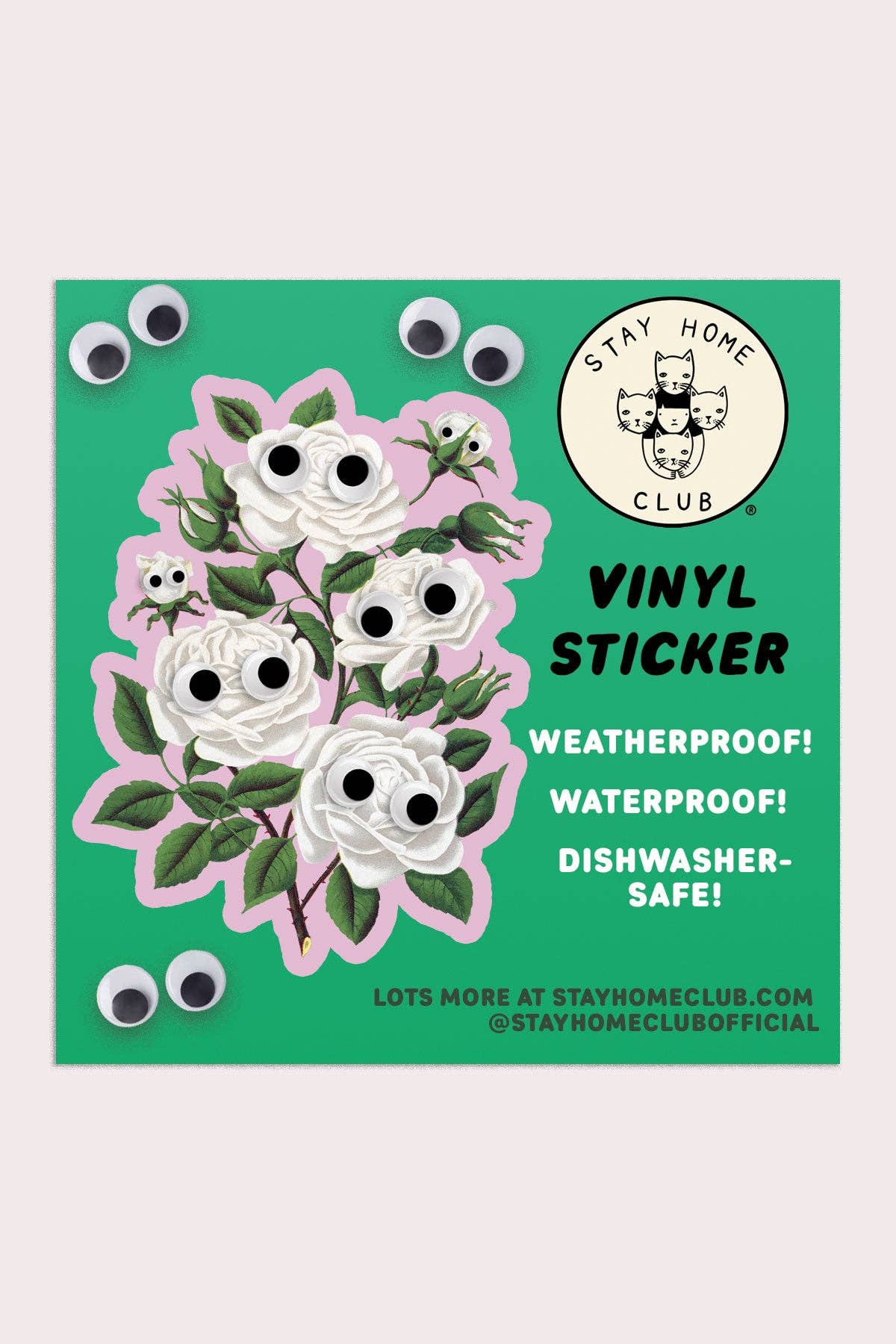 Googly White Roses Sticker | Waterproof Vinyl Sticker