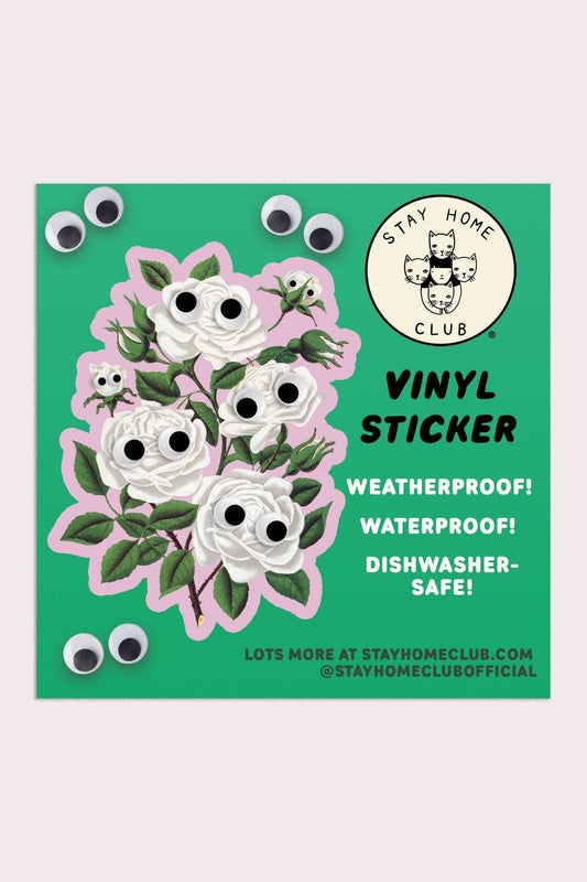 Googly White Roses Sticker | Waterproof Vinyl Sticker