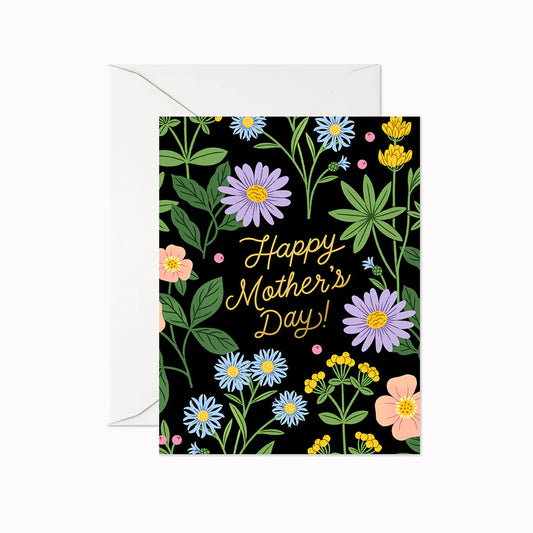 Card: Mother’s Day - Wild Flowers on black