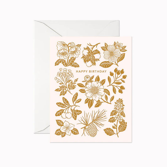 Card: Happy Birthday - Blush with Bronze Flowers